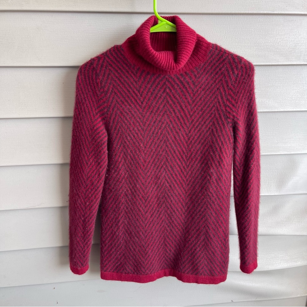 Lands' End 100% Cashmere Turtleneck Sweater S Chevron Knit old money capsule red
